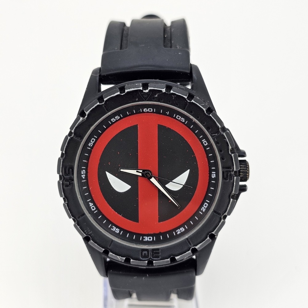 Deadpool Men's Analog Watch 47MM Black Red Dial Black Plastic Bands New‎ Battery